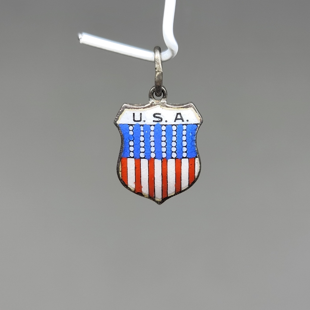 Usa Enameled Travel Shield Silver Charm